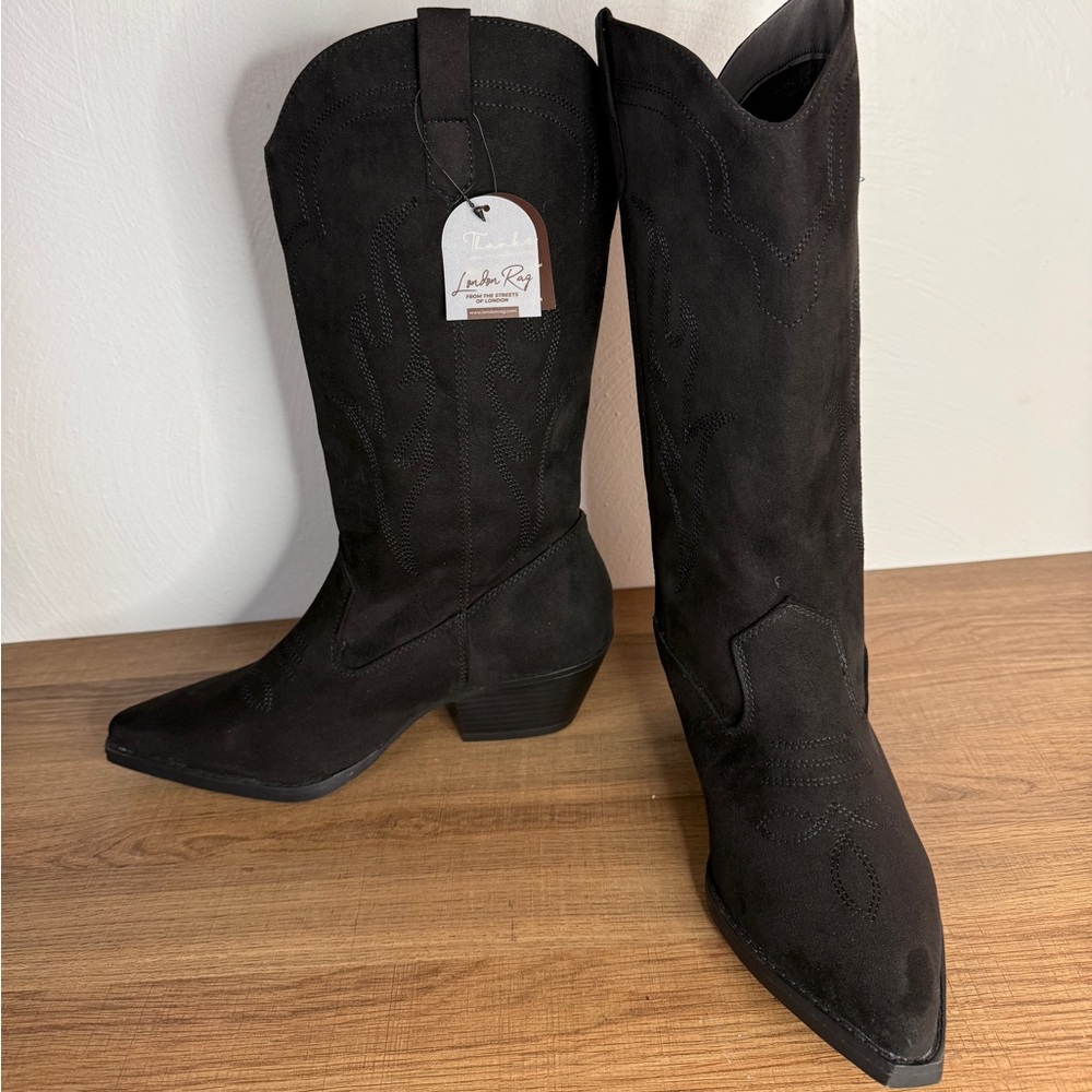London Rag Ginni Black Western Cowboy Embroidered Boots NWT